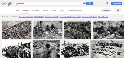 GOOGLE - première page de recherche sur le mot clé "génocide"